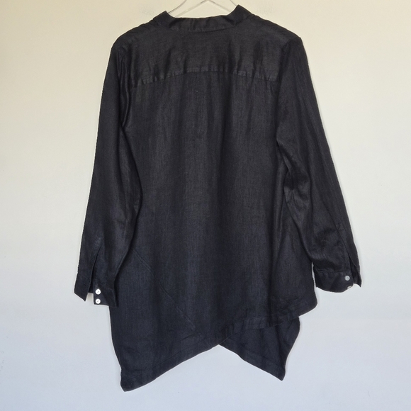 J. Jill 100% Linen Black Popover Lagenlook Boho Asymmetrical Hem Tunic Top LP - Picture 2 of 9